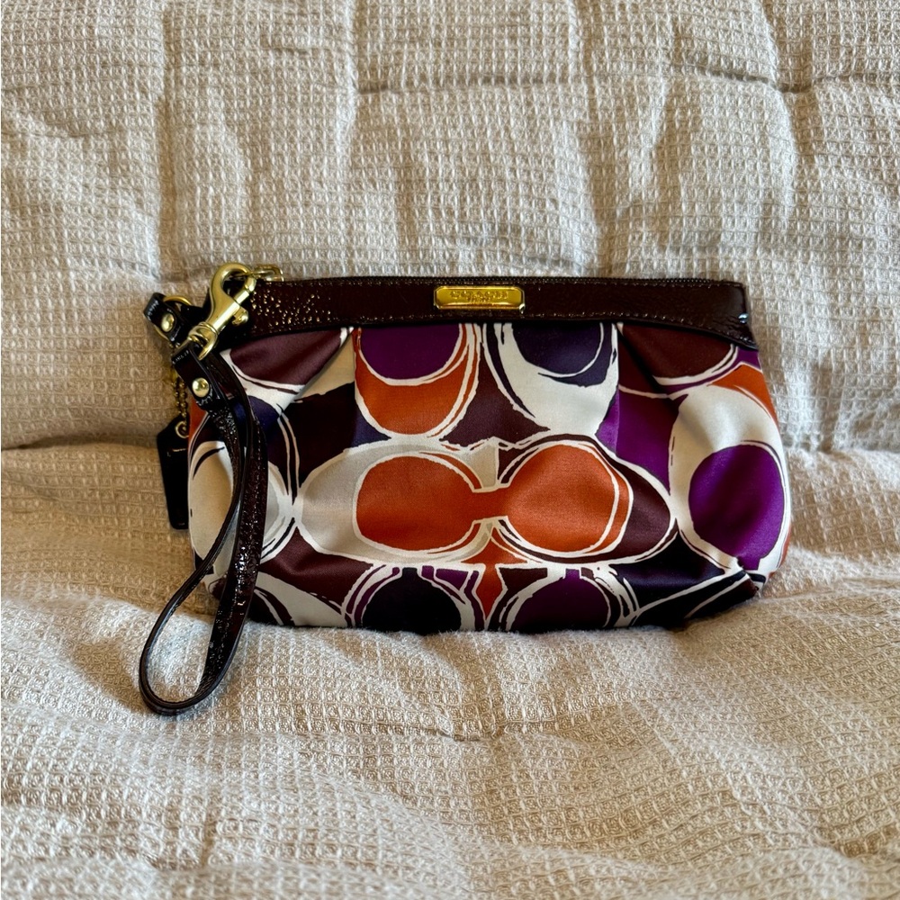 Coach Signature Ashley Scarf Print Wristlet Pouch